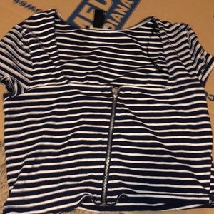 Navy and white front zip forever 21 shirt medium